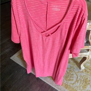 Lane Bryant V-Neck Pink Short Sleeve Top